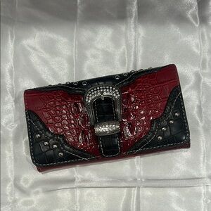 Luxurious Red and Black Croc-Embossed Wallet